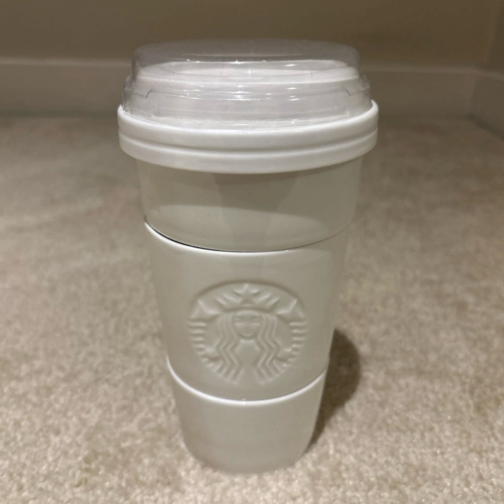 Starbucks Set of 4 White Ceramic Coffee Cup Stacking Containers Snacks 2012